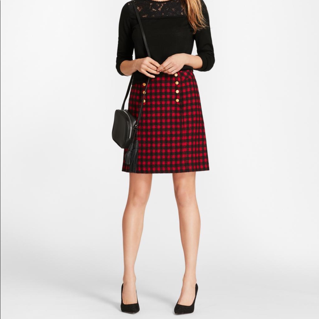 Brooks Brothers Checked Wool Blend Skirt